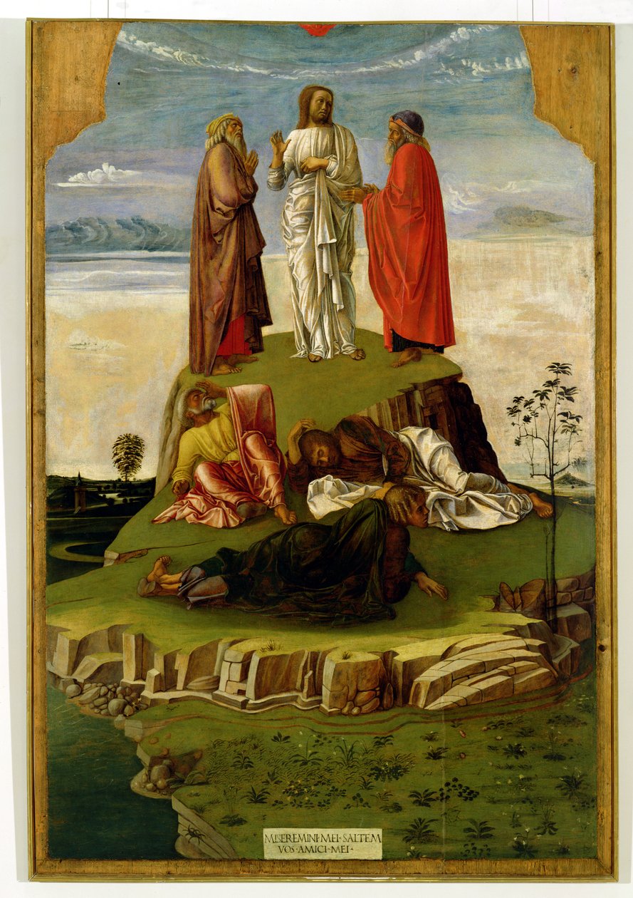 Transfiguração de Cristo no Monte Tabor, 1455-60 (têmpera no painel) de Giovanni Bellini
