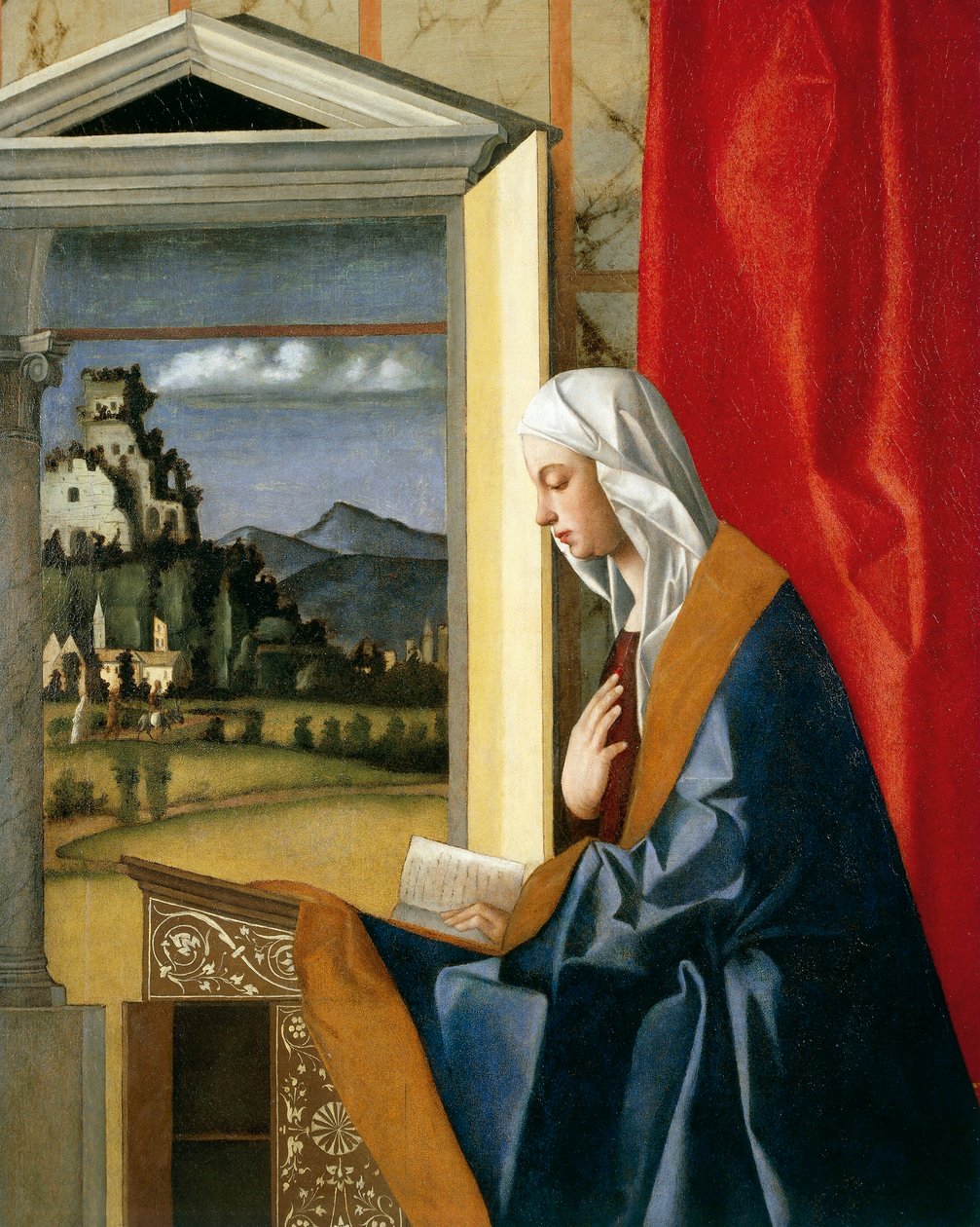 Virgem da Anunciação, do díptico da Anunciação, c.1500 (restauração pós-1998) de Giovanni Bellini