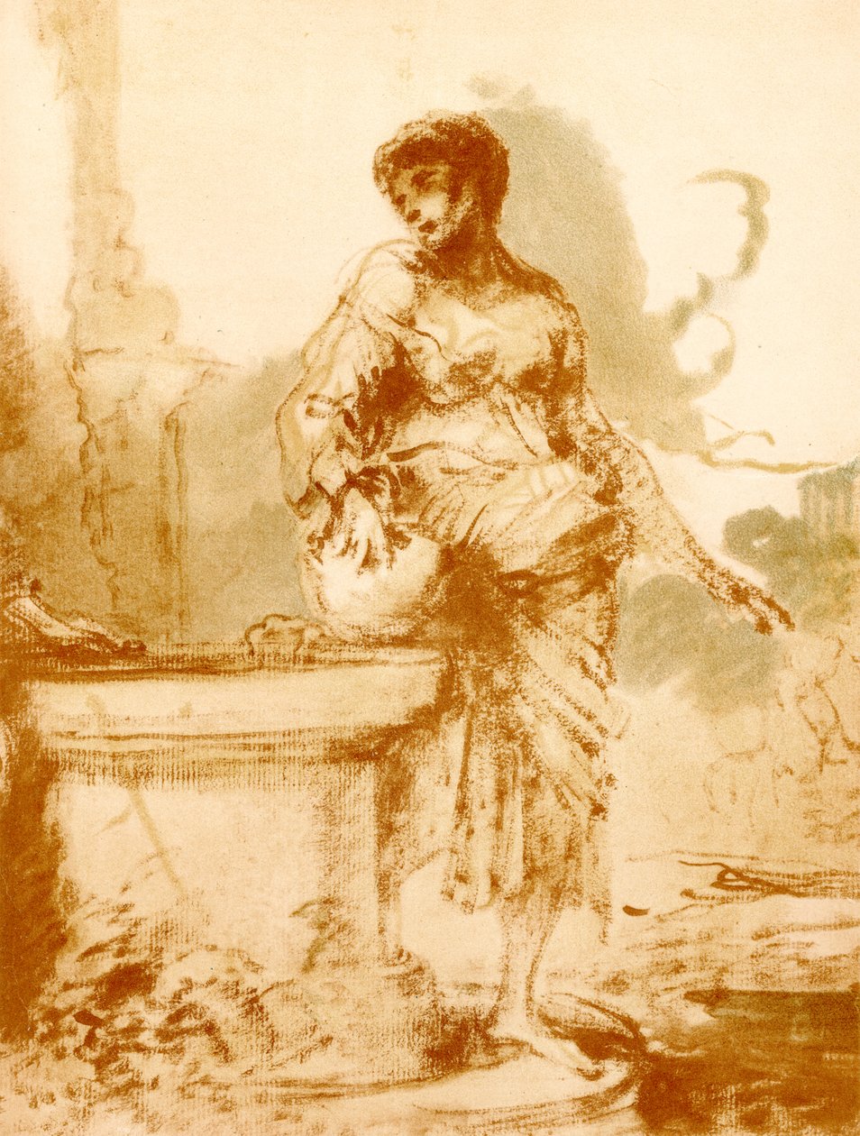 Cristo e a mulher samaritana no poço de Giovanni Benedetto Castiglione
