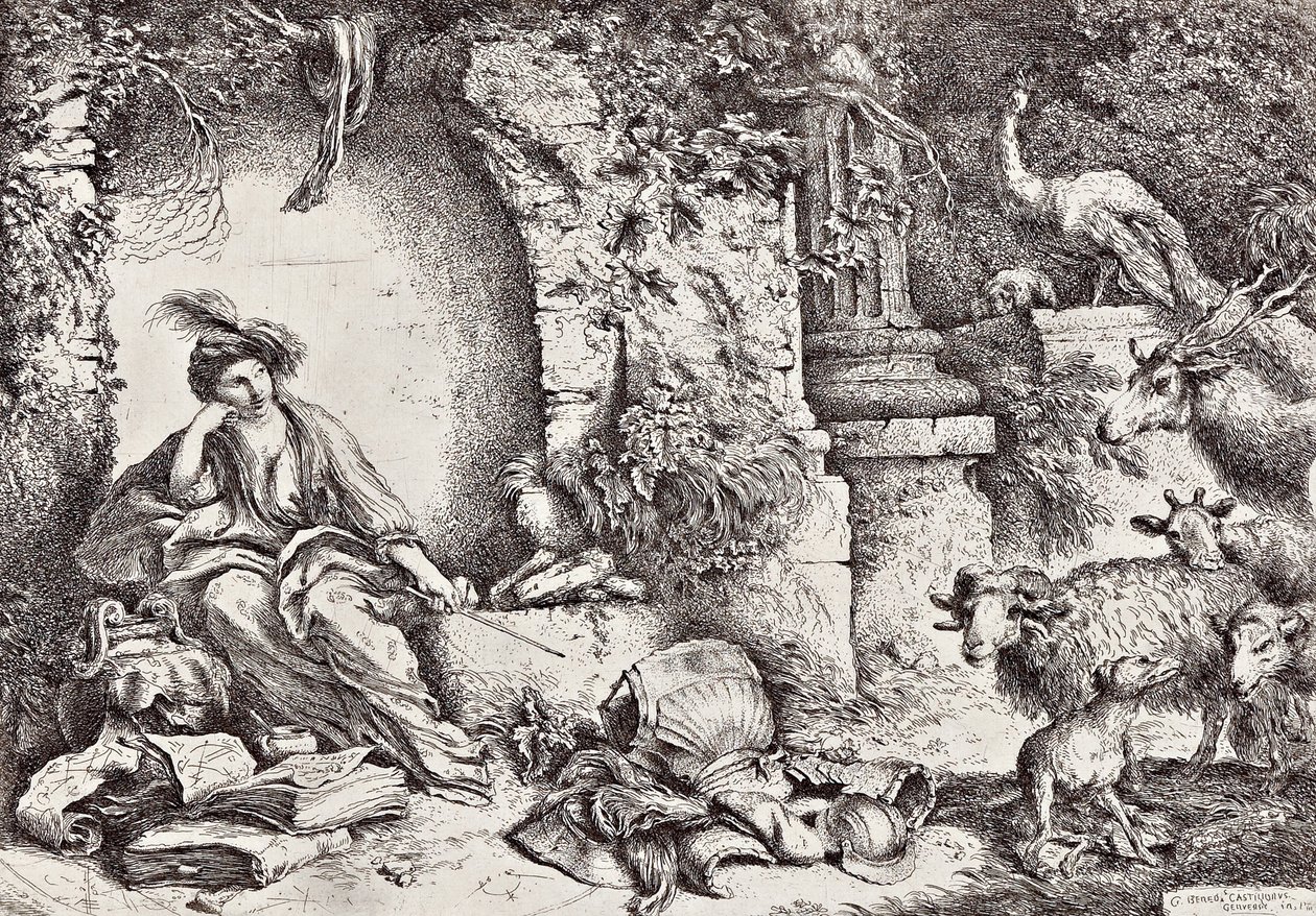 Circe com companheiros de Ulisses transformados em animais de Giovanni Benedetto Castiglione