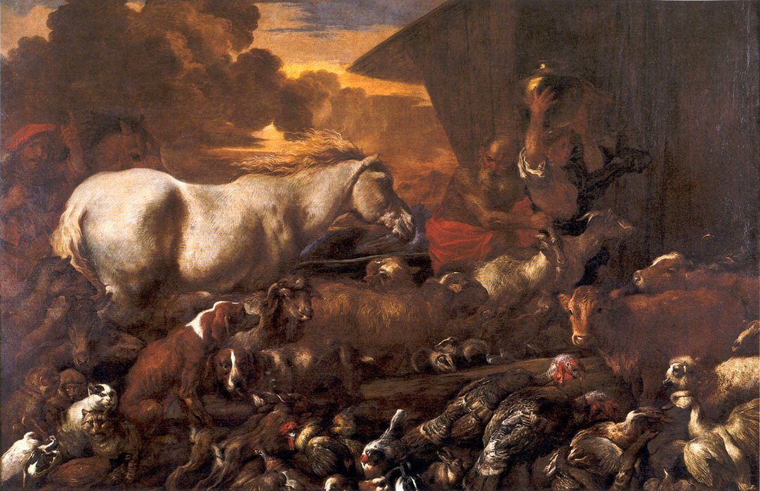 Entrada, de, animais, em, Noahs, ark de Giovanni Benedetto Castiglione