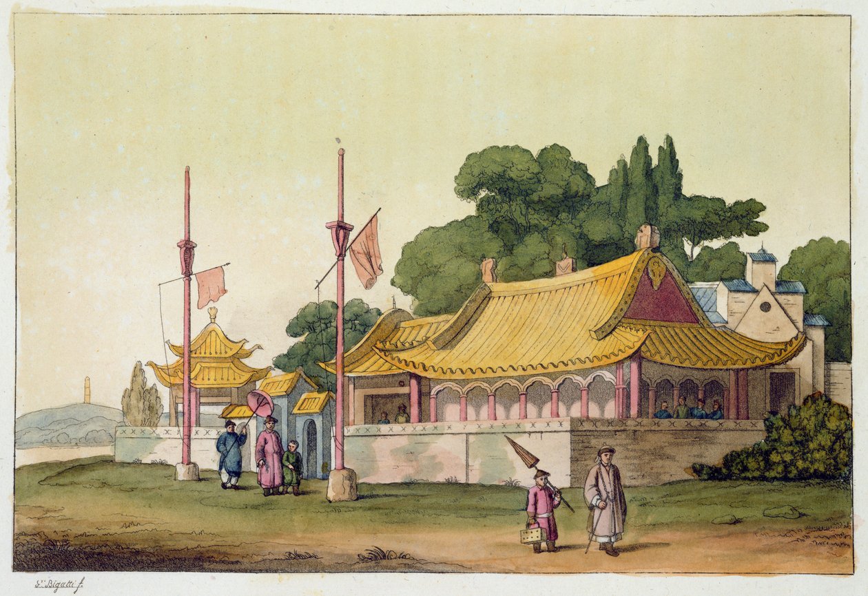 Palácio Imperial, Tóquio, placa 54 de &39;O traje antigo e moderno&39; por Jules Ferrario, publicado c.1820s-30s de Giovanni Bigatti