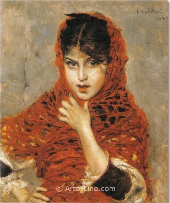 Menina com xale vermelhoDeutsch: Madchen mit rotem SchalnPolski: Menina em um xale vermelho de Giovanni Boldini