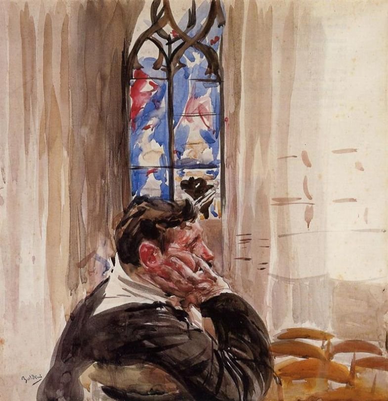 Retrato de homem em ChurchnGerman: Portat de um homem nas igrejas Polski: Portet mezczyzny w koscielen de Giovanni Boldini
