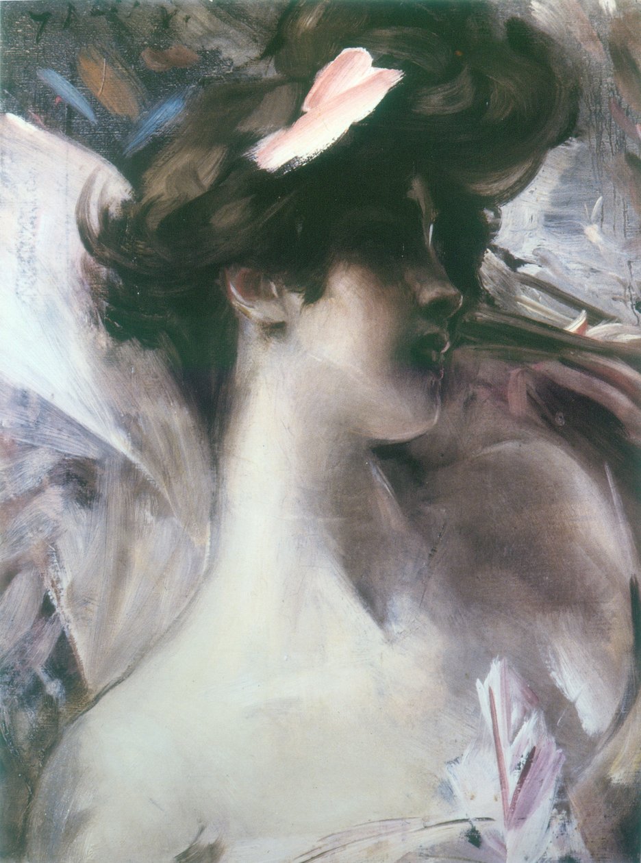Cabeça, de, um, homem jovem, ligado, rosan, fundo de Giovanni Boldini