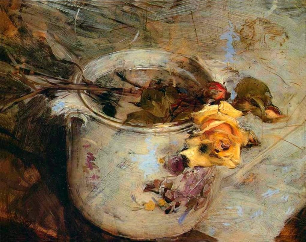 A rosa em vaso de SassonianGerman: Rosas em vaso de SassonianPolski: Roza w wazonie Sassoniin de Giovanni Boldini