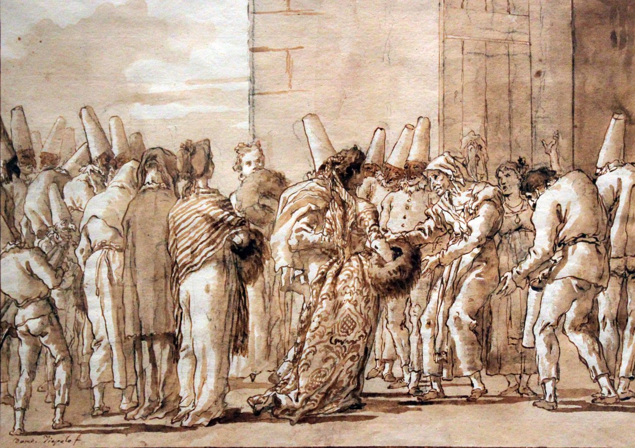 O pai de Pulcinella leva sua noiva para casa de Giovanni Domenico Tiepolo