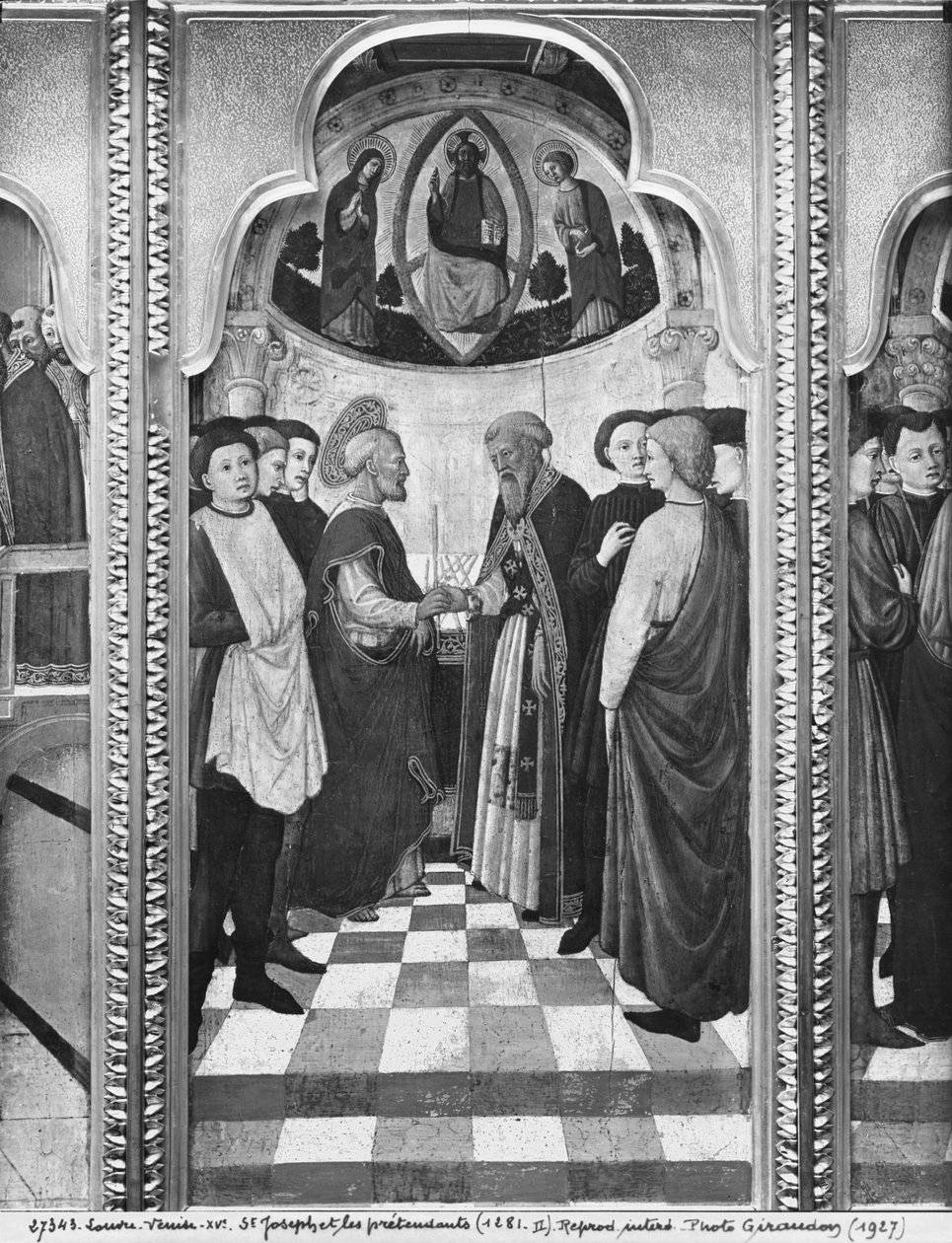 Ciclo da Vida da Virgem, São José e os pretendentes, c.1445 (óleo sobre painel de álamo) de Giovanni Francesco da Rimini