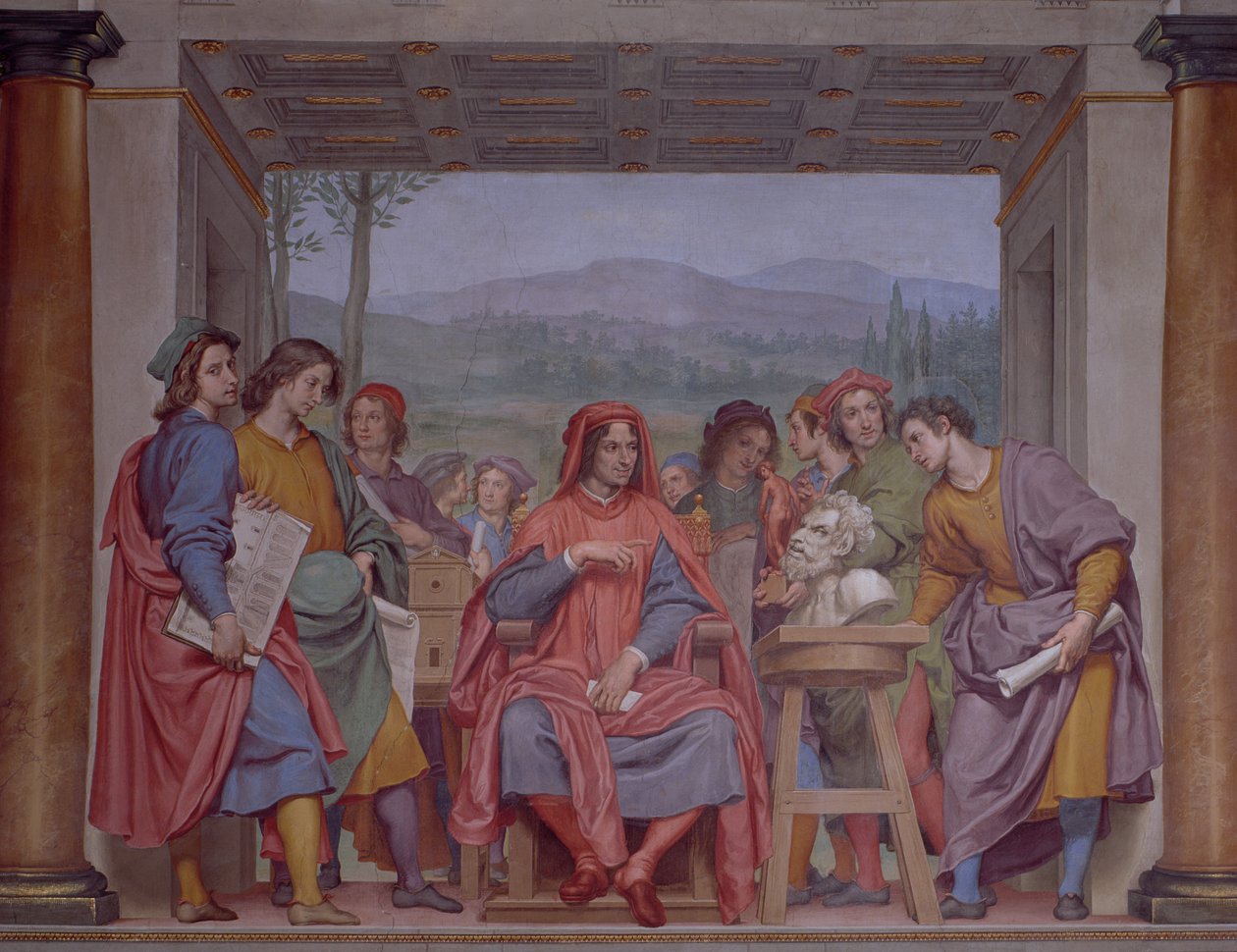Lorenzo de &39;Medici (1449-92) cercado por artistas, admirando o&39; fauno &39;de Michelangelo de Giovanni Mannozzi