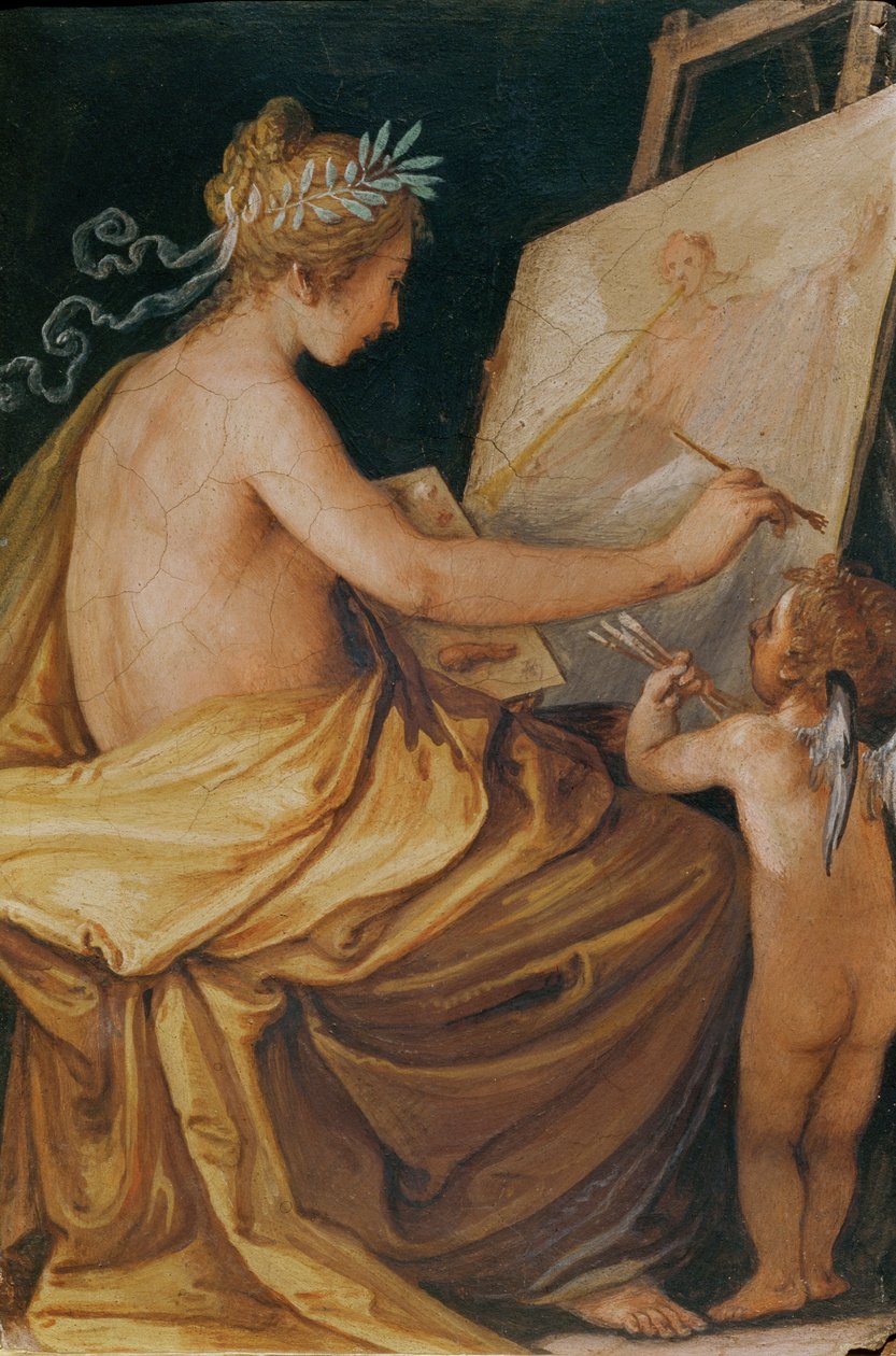 Pintura, assistida por um querubim, representando fama de Giovanni Mannozzi