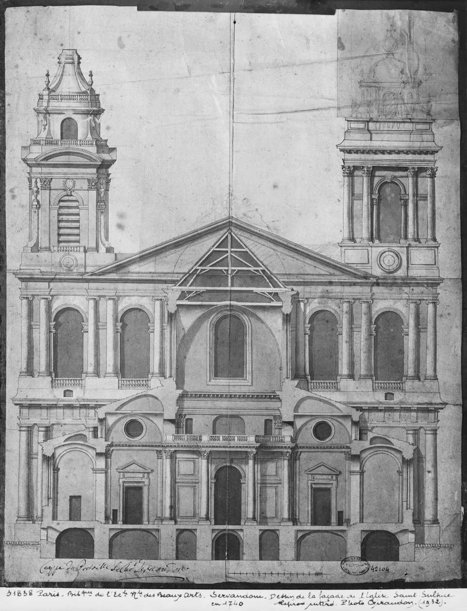 Igreja de Saint-Sulpice, elevação da fachada, Paris, 1740 de Giovanni Niccolo Servandoni