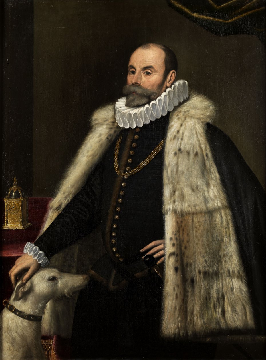 Retrato de um nobre com cachorro de Giovanni Paolo Cavagna