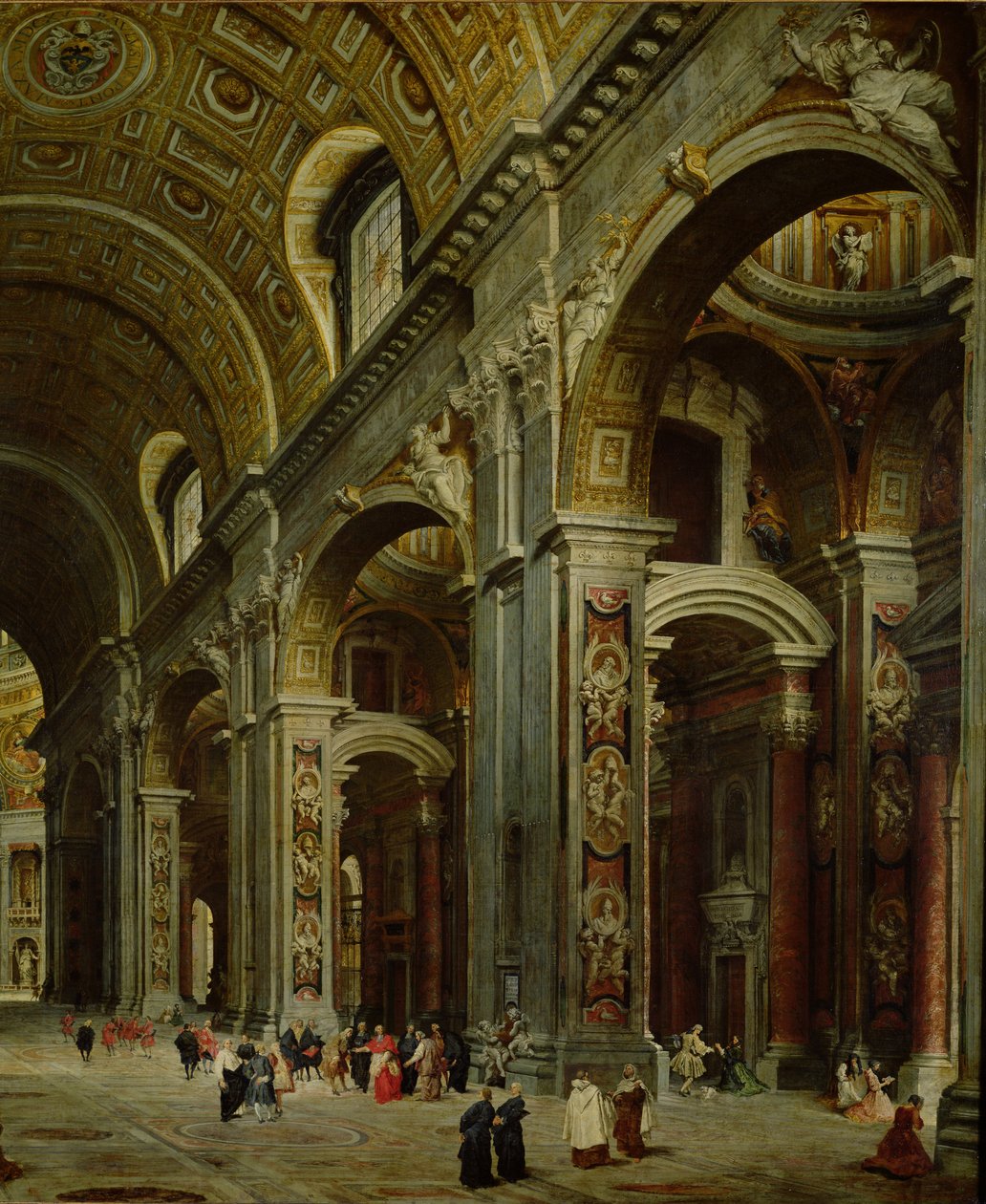 Cardeal Melchior de Polignac (1661-1742) Visitando São Pedro em Roma (detalhe de 222224) de Giovanni Paolo Pannini