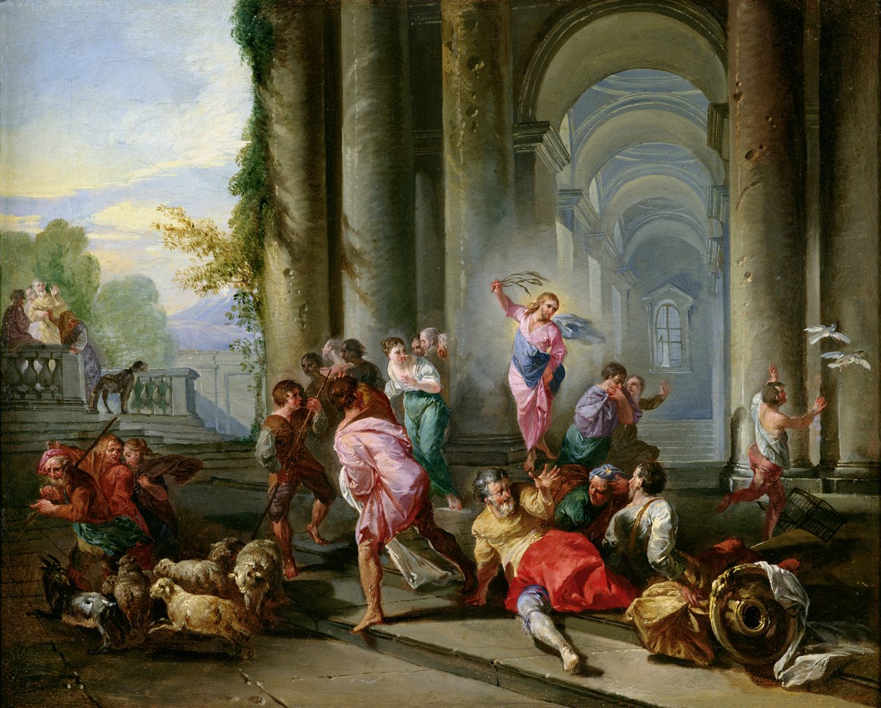 Cristo dirigindo os mercadores do templo, c.1720-30 de Giovanni Paolo Pannini