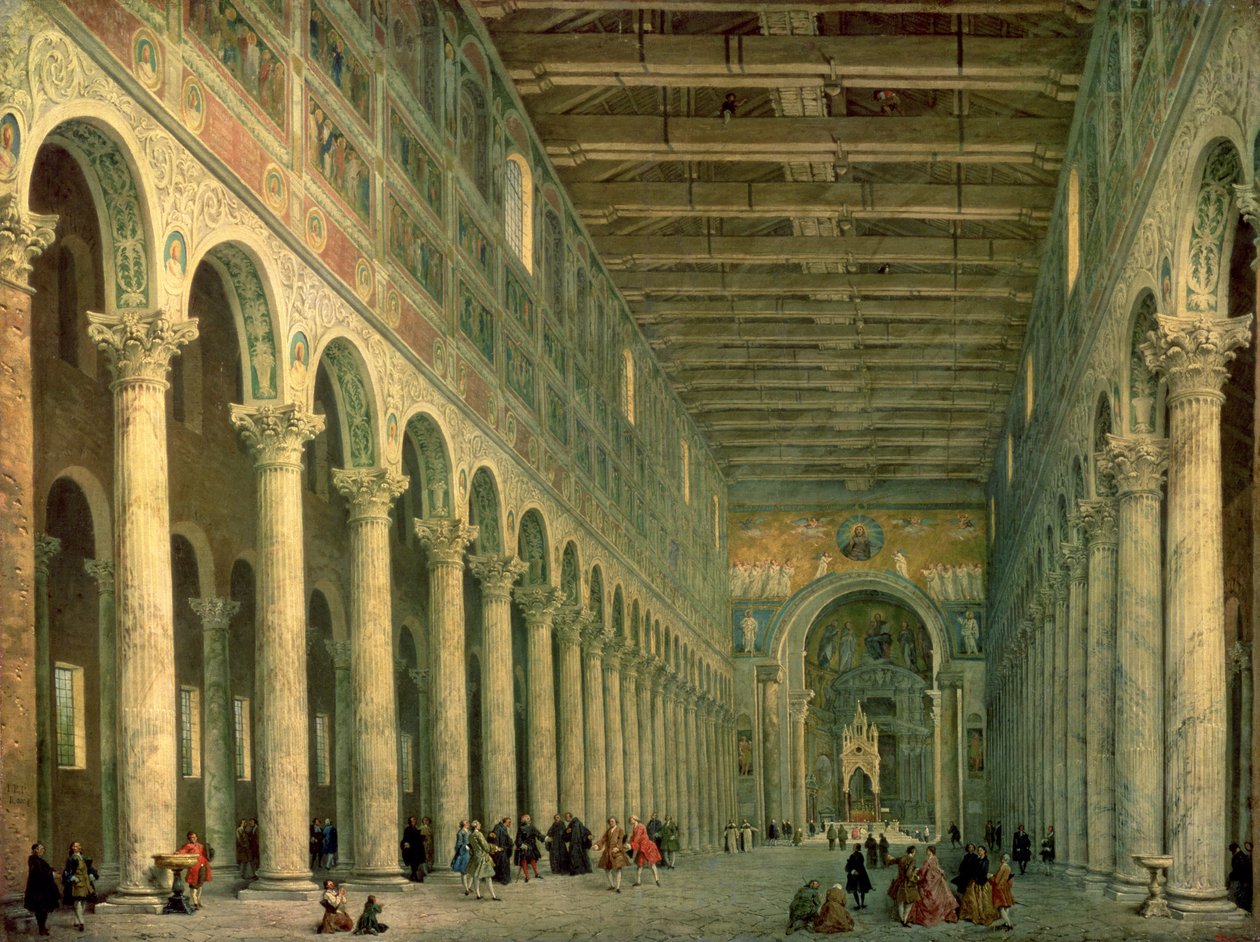 Interior da Igreja de São Paulo Fora dos Muros, Roma, 1750 de Giovanni Paolo Pannini