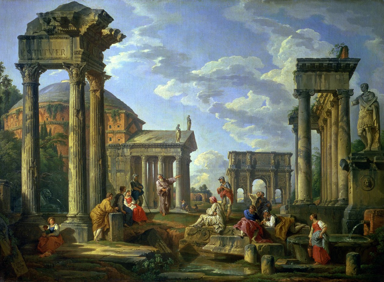 Ruínas Romanas com um Profeta, 1751 de Giovanni Paolo Pannini