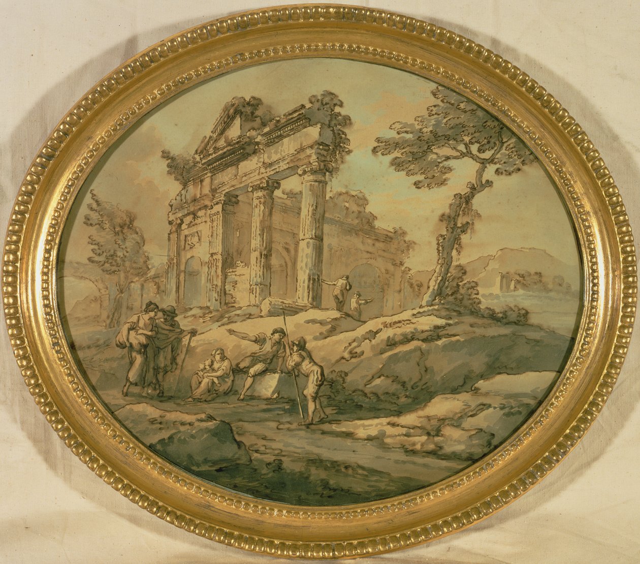 Ruínas Arquitetônicas (tinta indiana e caneta e sépia no papel) de Giovanni Paolo Pannini