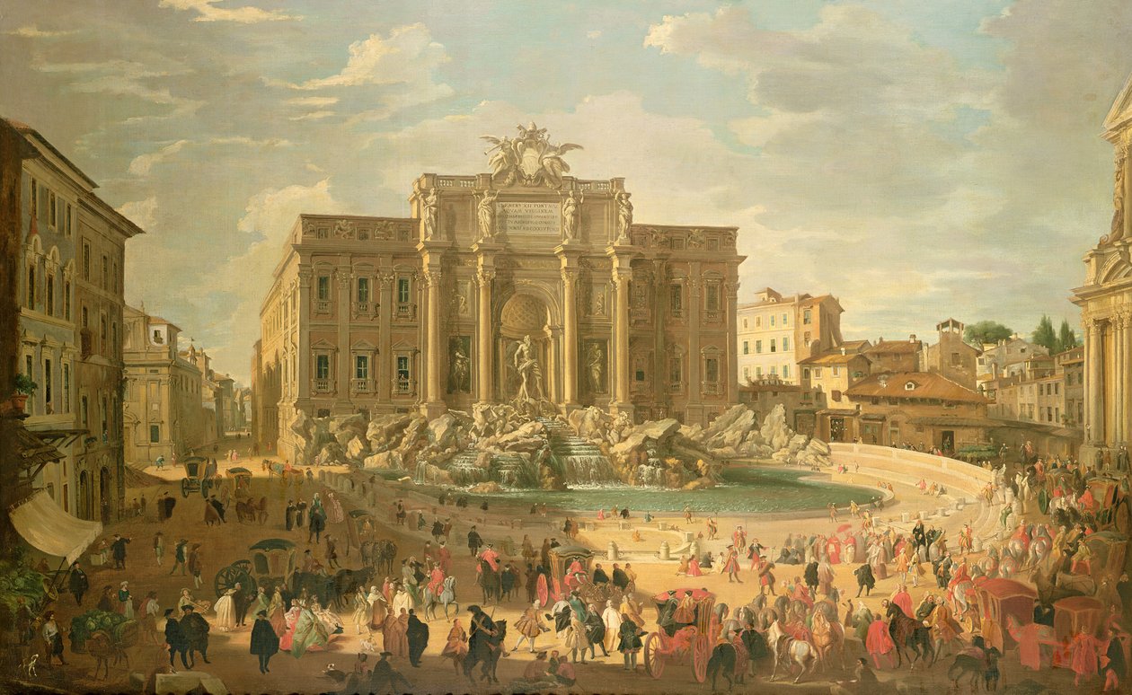 Bento XIV Visitando a Fonte de Trevi de Giovanni Paolo Pannini