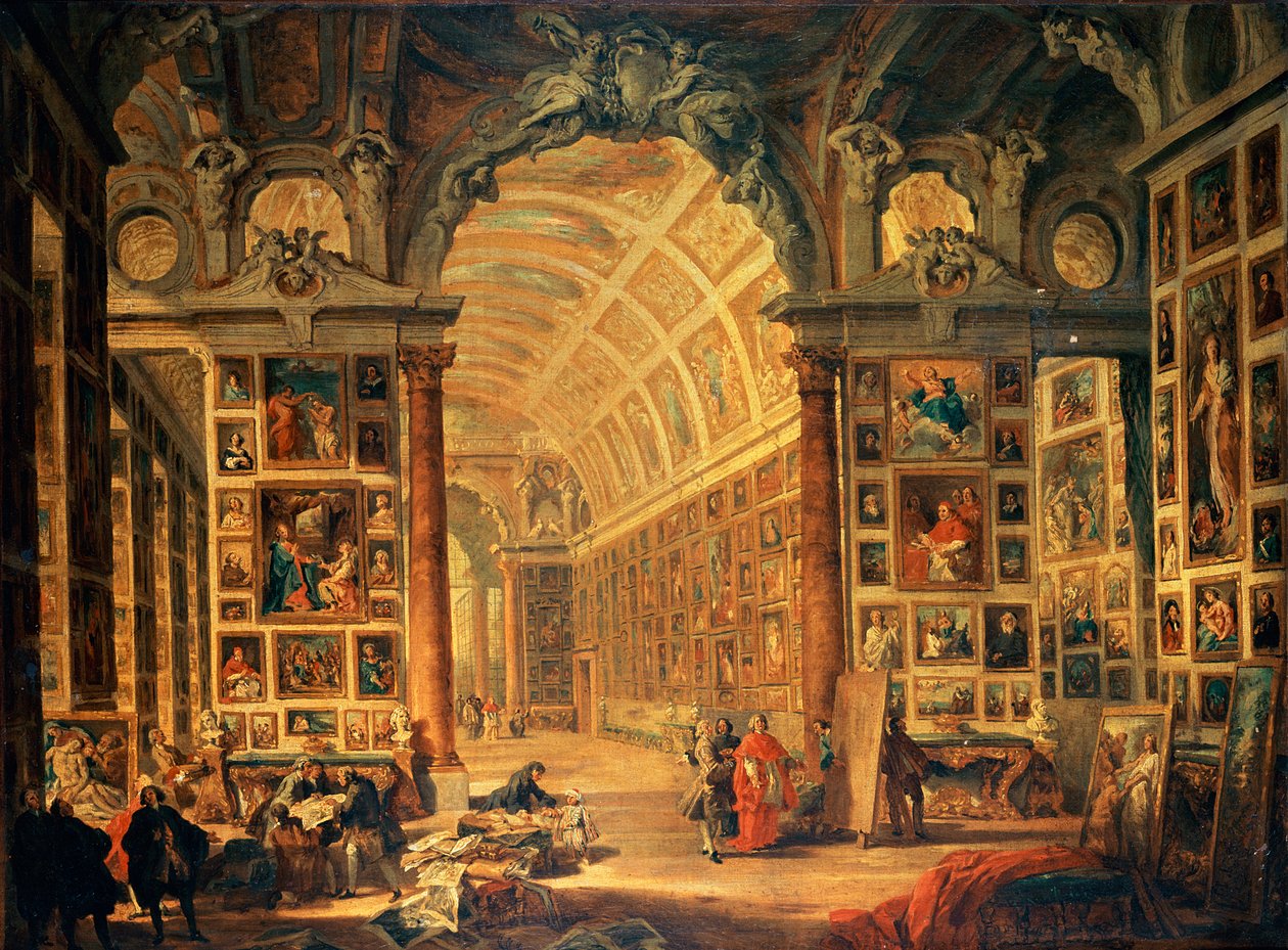 Vista Interior da Galeria Colonna, Roma de Giovanni Paolo Pannini