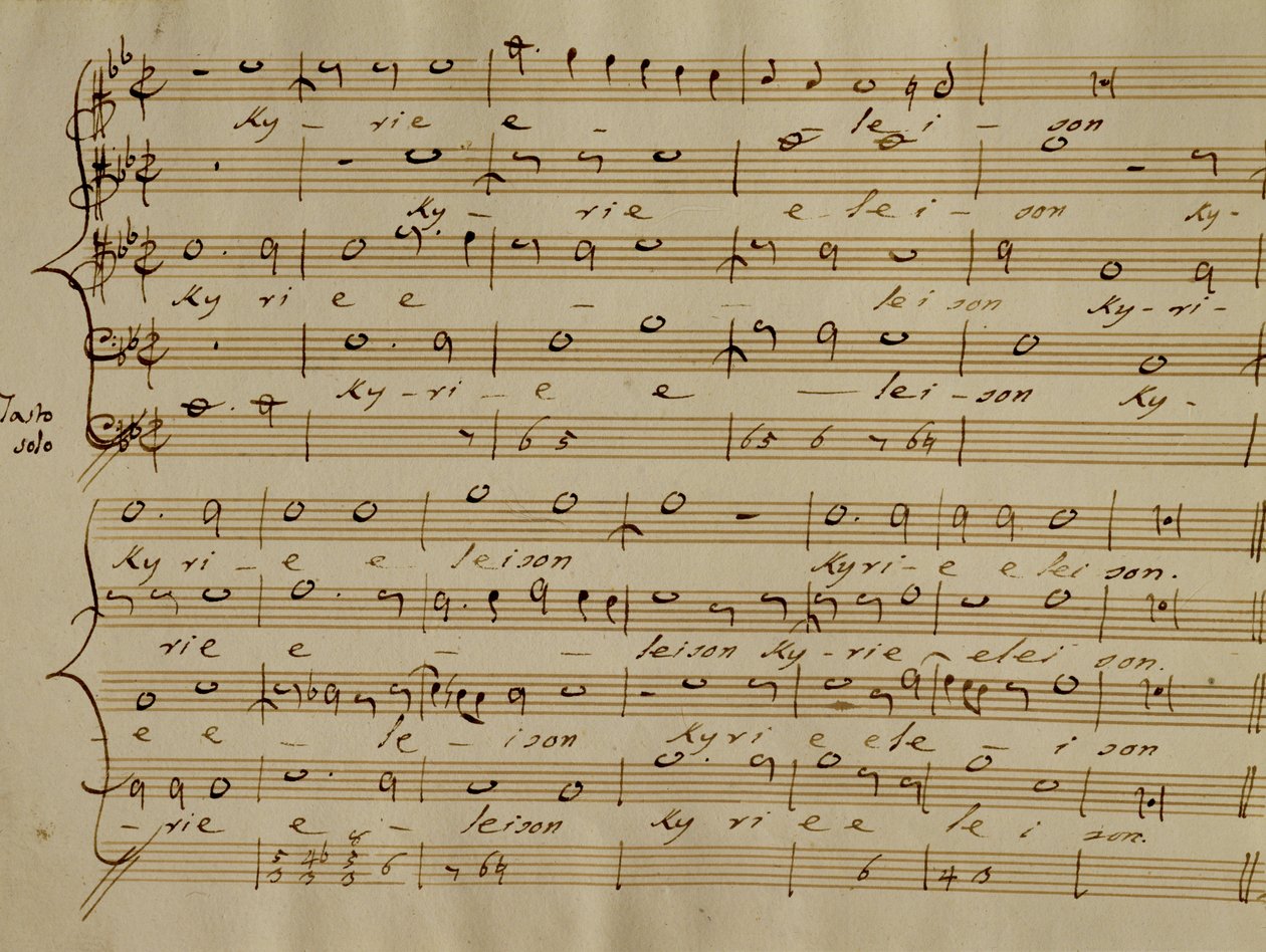 Pontuação do Kyrie Eleison do &39;Messa a quattro voci&39;, cópia do século XVIII de Giovanni Pierluigi da Palestrina