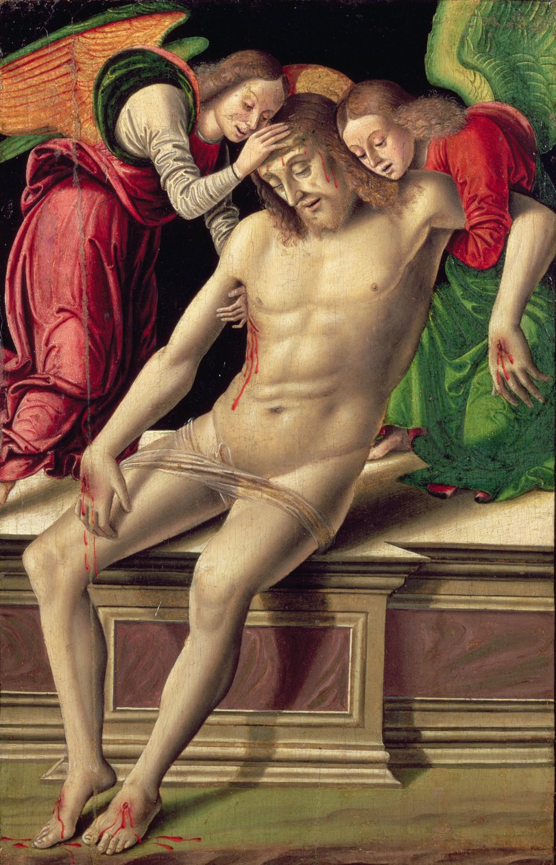 Cristo morto apoiado por dois anjos de Giovanni Santi or Sanzio