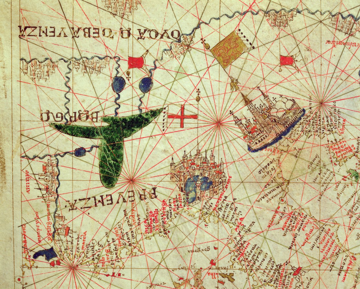 Provence e norte da Itália, de um atlas náutico, 1520 (tinta aveludada) de Giovanni Xenodocus da Corfu