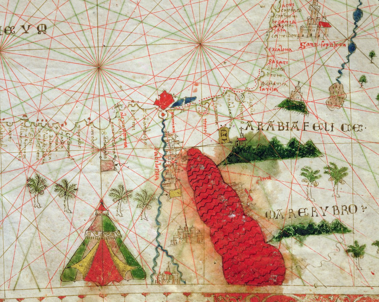 O Mar Vermelho, de um atlas náutico, 1520 (tinta aveludada) (detalhe de 330913) de Giovanni Xenodocus da Corfu