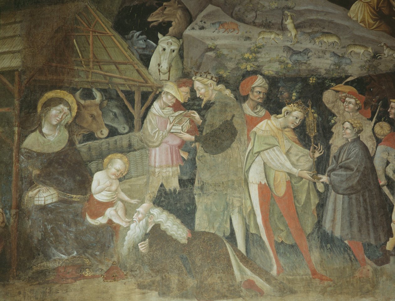 Presépio da Jornada do Ciclo Magi, Capela Bolognini, afresco c.1420 de Giovanni da Modena