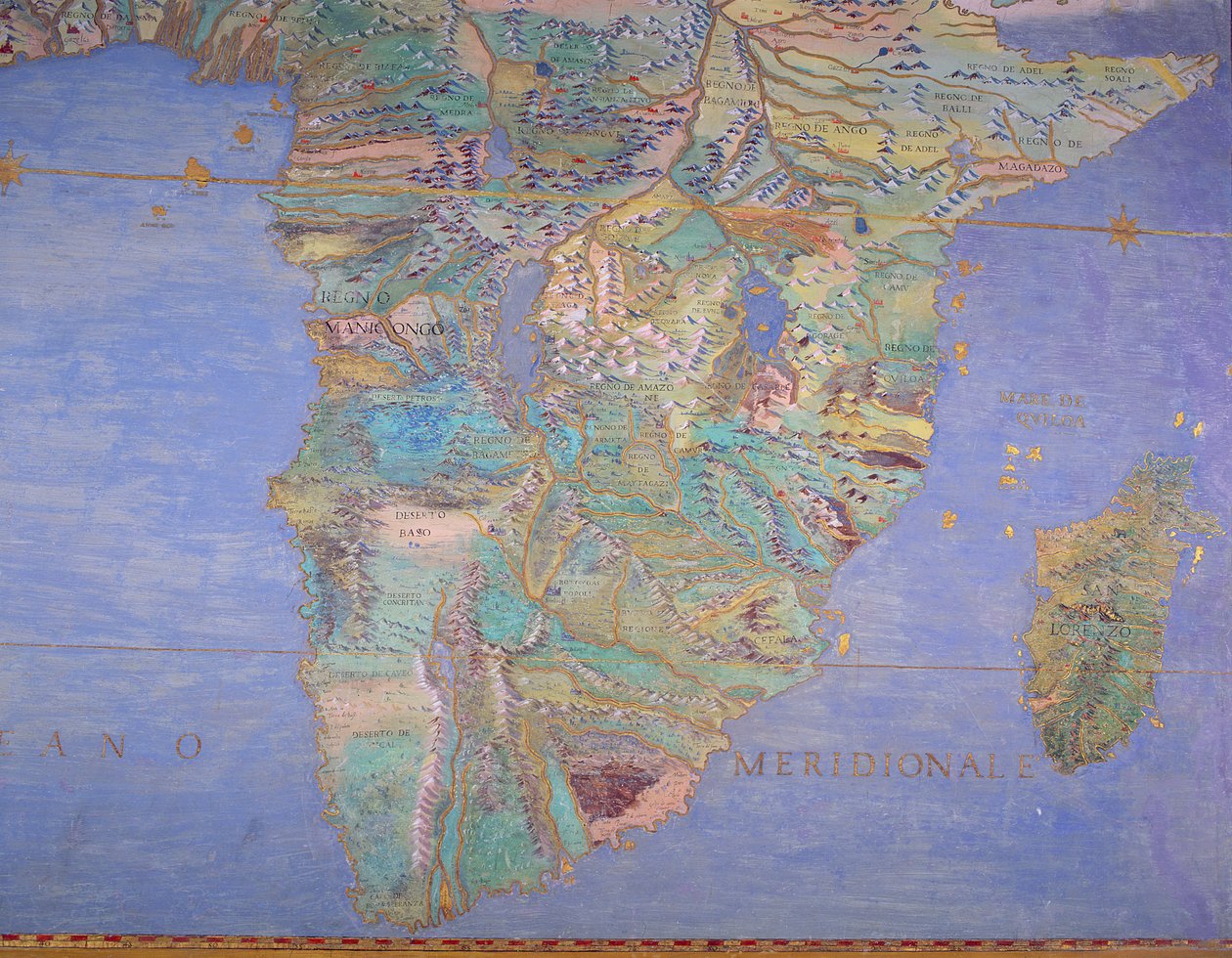 Mapa da Índia do século XVI, da &39;Sala del Mappamondo&39; (Salão dos Mapas do Mundo) c.1574-5 de Giovanni de Vecchi