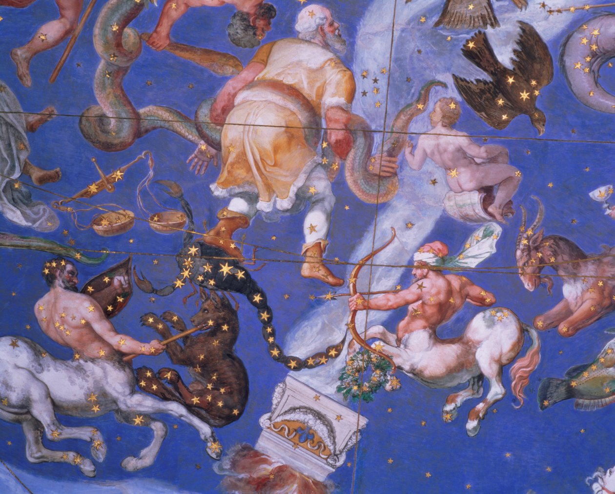 Sinais do Zodíaco, incluindo Centauros Lutadores, detalhe da abóbada da &39;Sala del Mappamondo&39; (Salão dos Mapas do Mundo) c.1574-5 de Giovanni de Vecchi