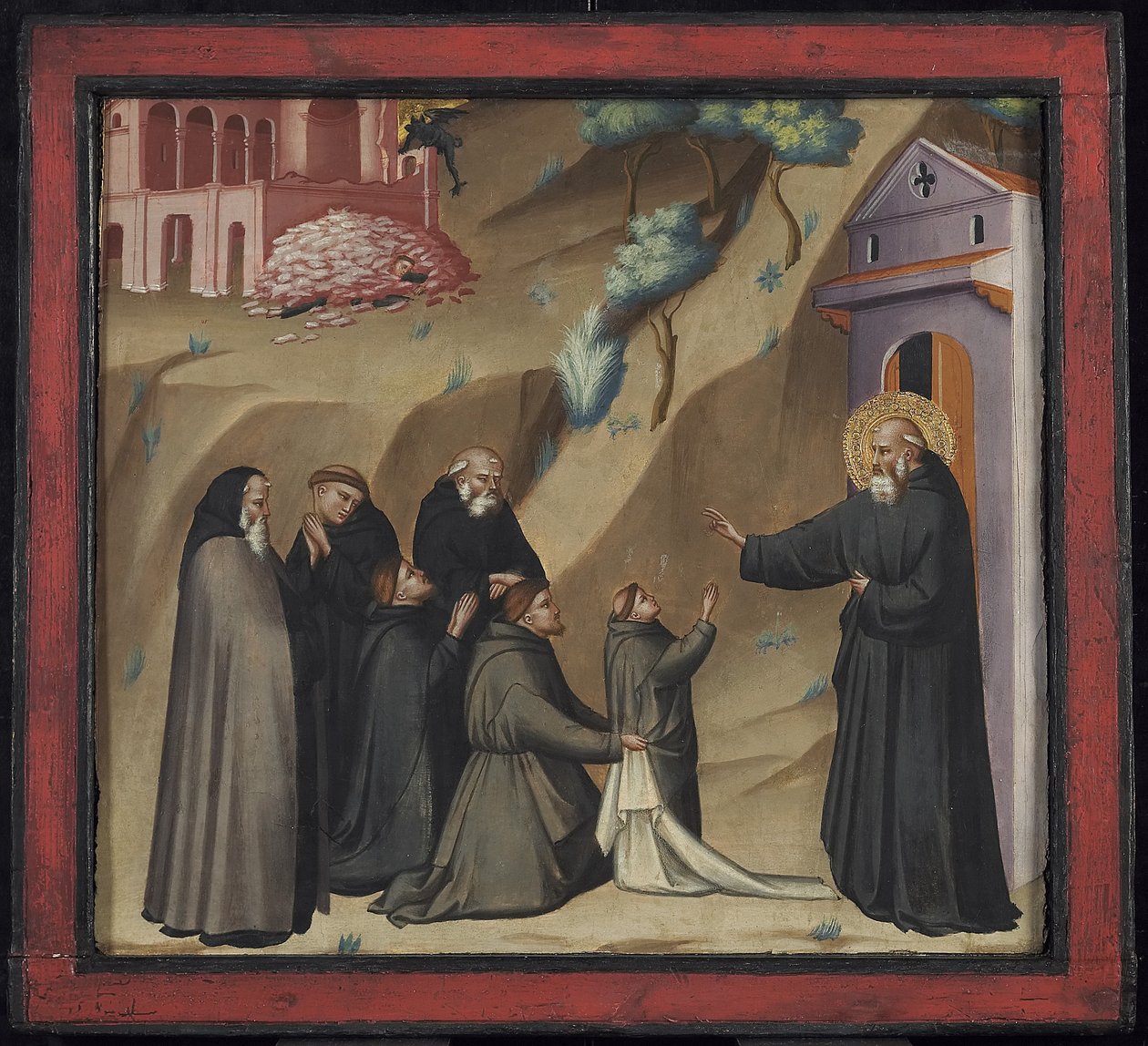 São Bento restaura a vida de um jovem monge, do final do século XIV (têmpera e folha de ouro no painel) de Giovanni di Niccolo del Biondo