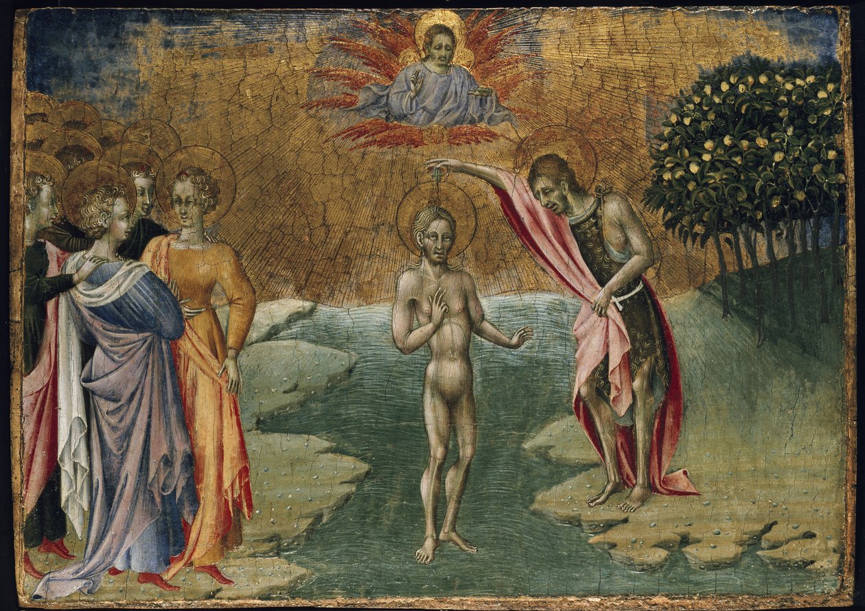 O batismo de Cristo, do século 15 (tempera no painel) de Giovanni di Paolo