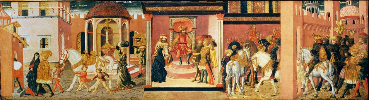 O casamento de Lionora de &39;Bardi e Ippolito Buondelmonti, meados do século XV, painel frontal de um tórax (têmpera sobre madeira) de Giovanni di Ser Giovanni