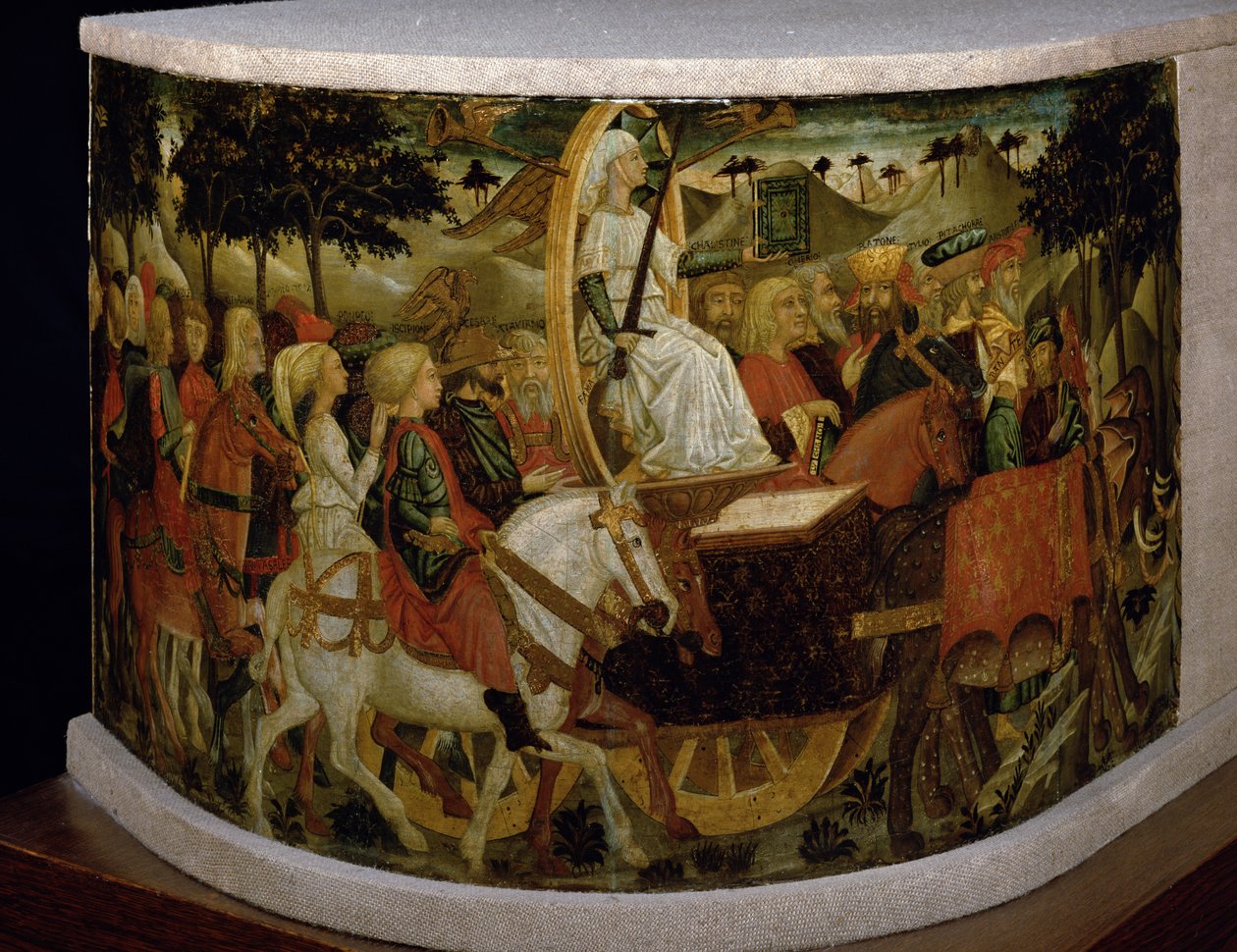 Triunfo da fama, inspirado por "triunfos" por Petrarca (1304-74) de Giovanni di Ser Giovanni