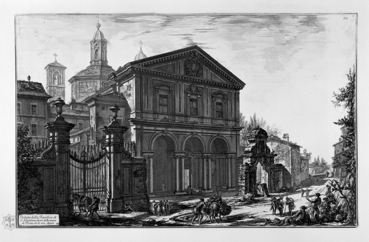 Vista da Basílica de San Sebastiano fora dos muros de Roma, na Via Appia de Giovanni Battista Piranesi