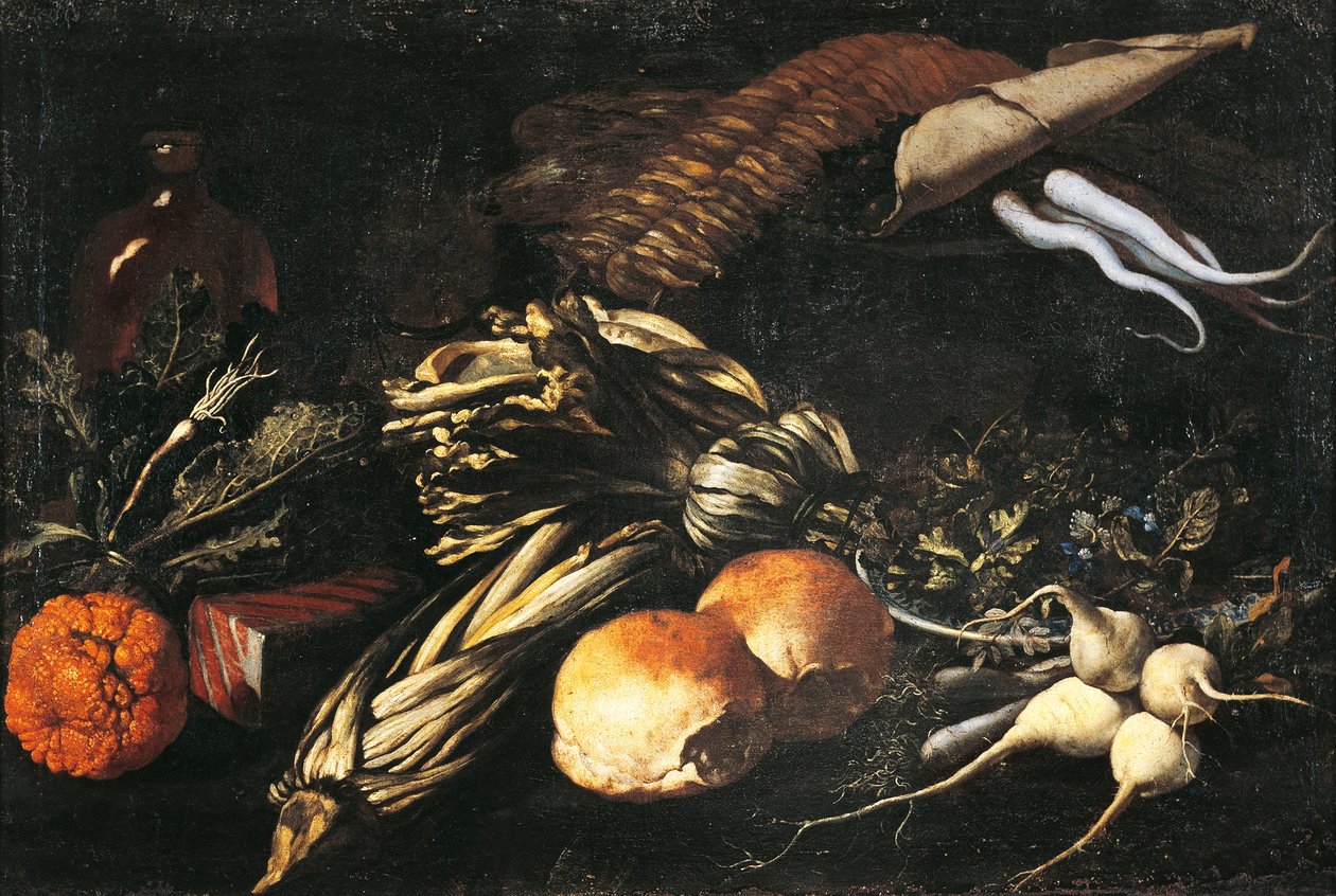 Natureza Morta com Vegetais (óleo sobre tela) de Giovanni Battista Ruoppolo or Ruopolo
