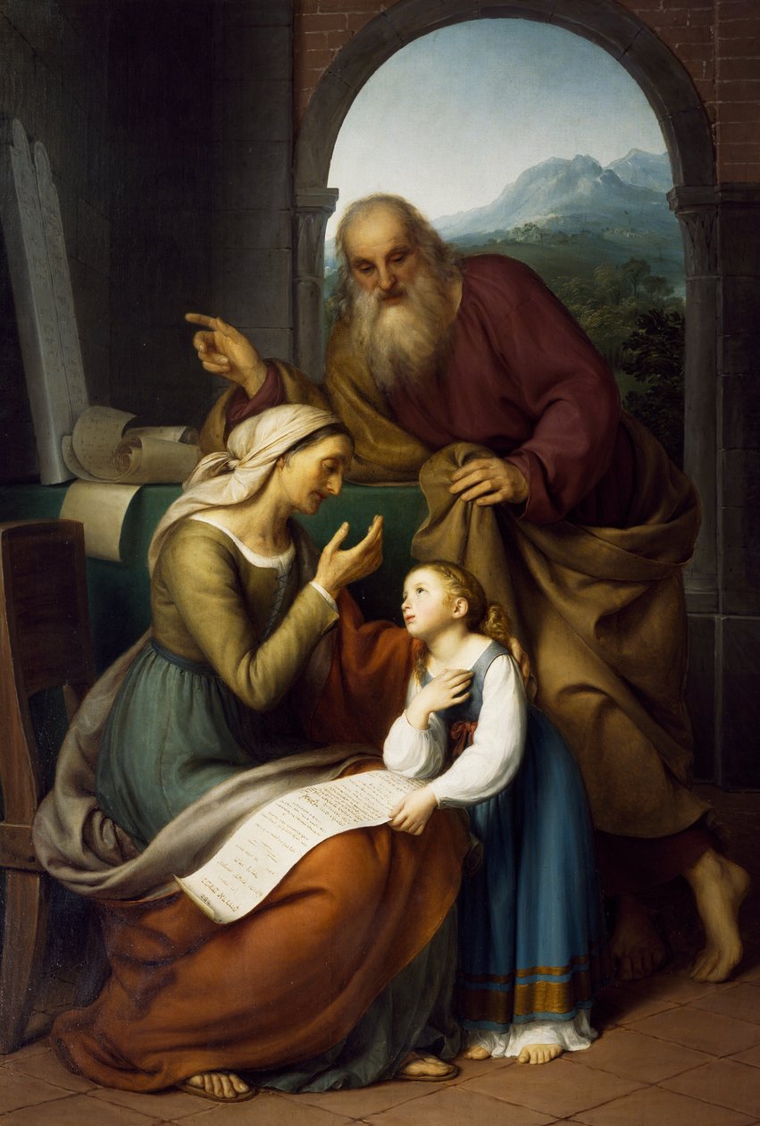 Educação da Virgem, Giovanni Carnovali conhecido como Il Piccio (1804-1873), óleo sobre tela, 205x140 cm. Igreja Paroquial de São Bartolomeu, Almenno San Bartolomeo. Itália de Giovanni Carnovali