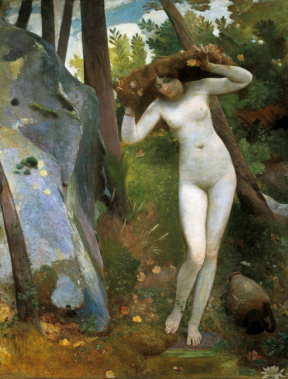 Na fonte, por Giovanni, conhecido como Nino Costa (1826-1903). Detalhe. de Giovanni Costa