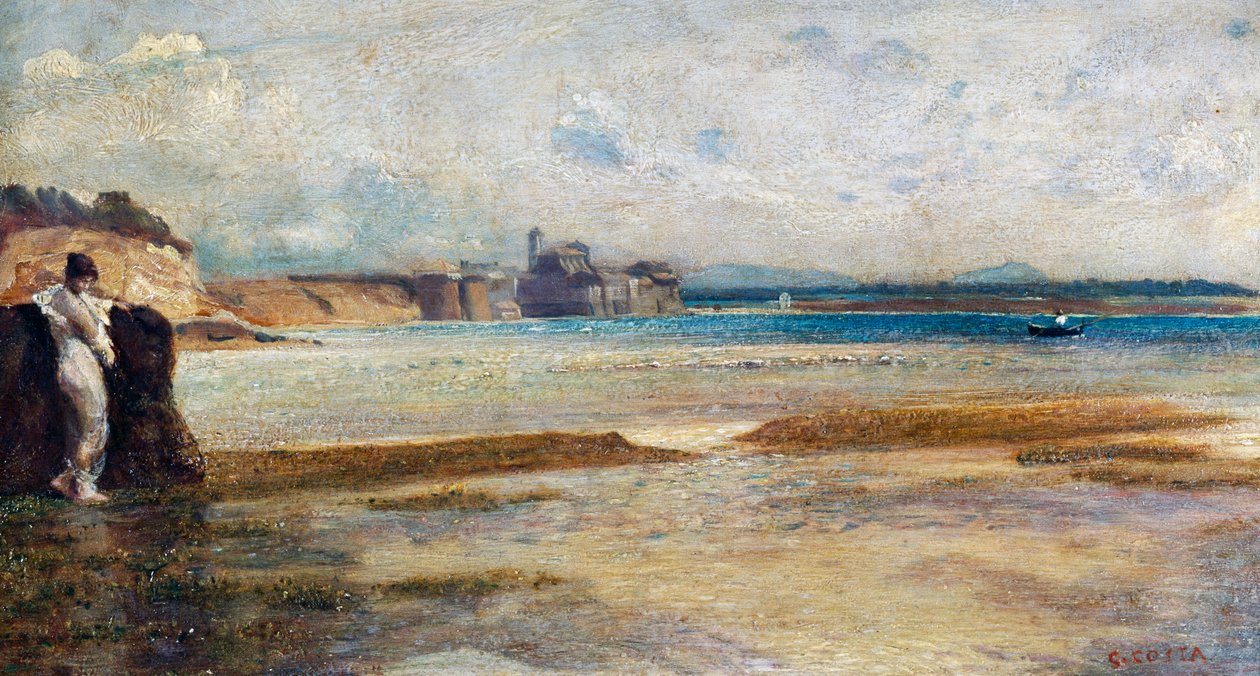 Lua no Mar Tirreno, pintura de Nino Costa (1826-1903), Itália de Giovanni Costa