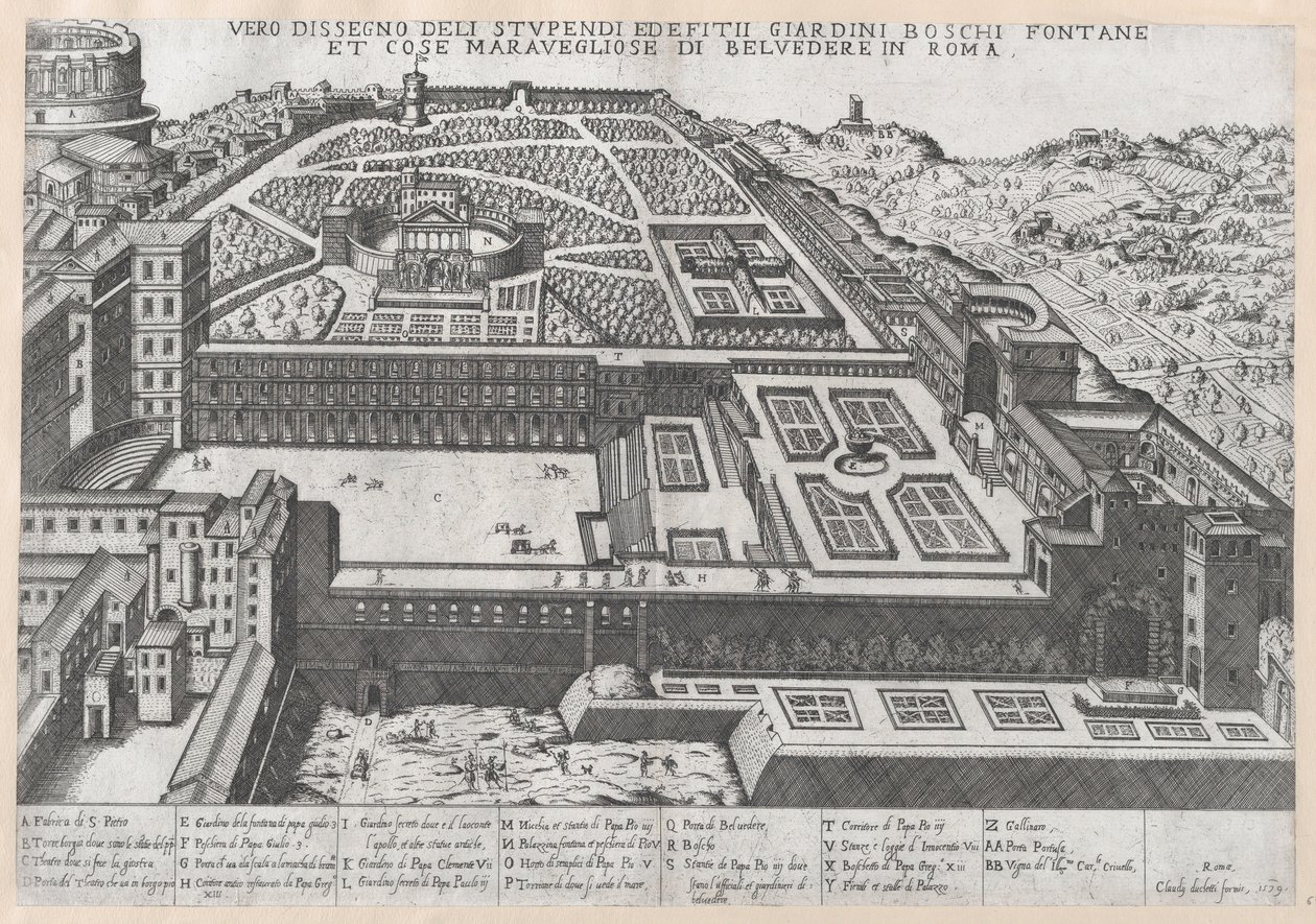 Speculum Romanae Magnificentiae: Vista Aérea do Miradouro e seus Jardins, 1579, 1579. de Giovanni Ambrogio Brambilla.