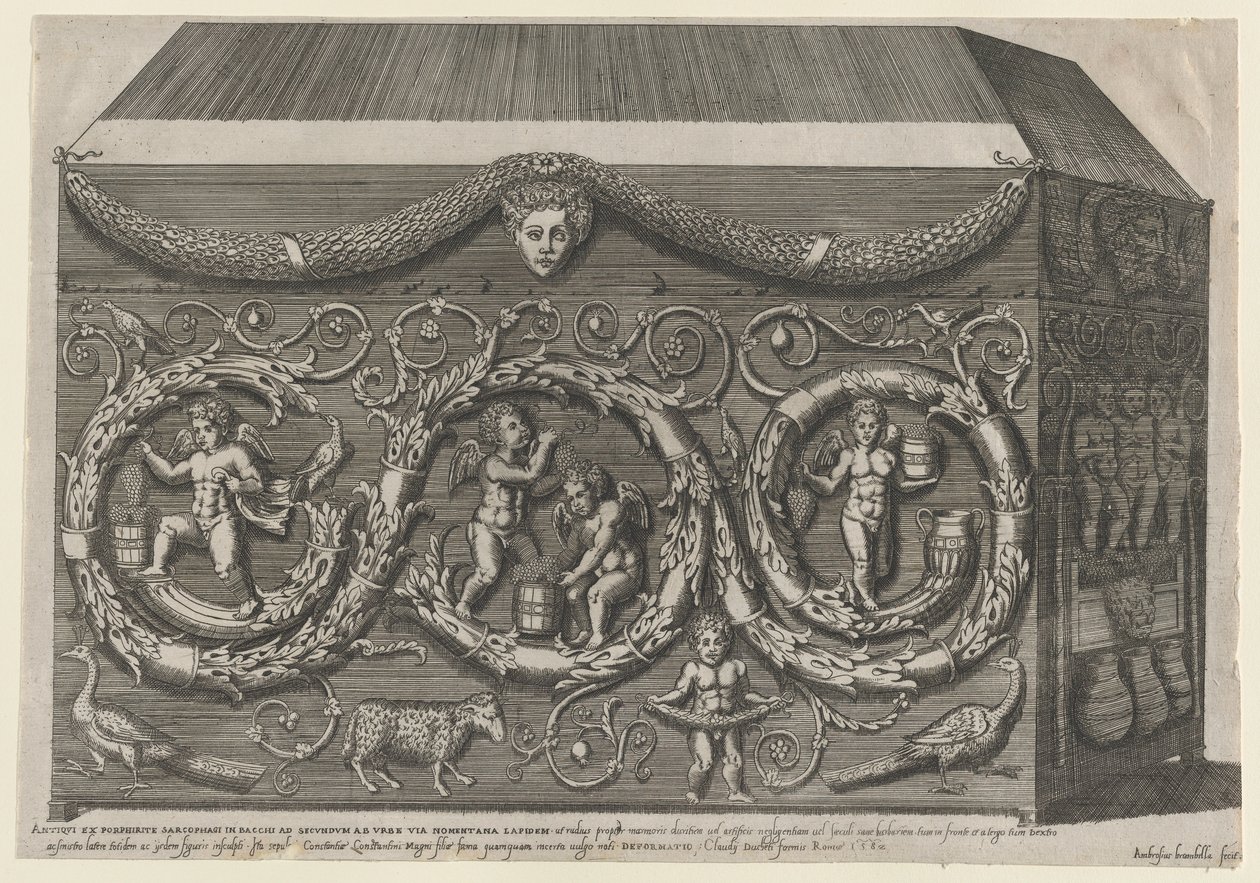 Espelho da magnificência romana: Sarcófago decorado com arabescos, 1582., 1582 de Giovanni Ambrogio Brambilla