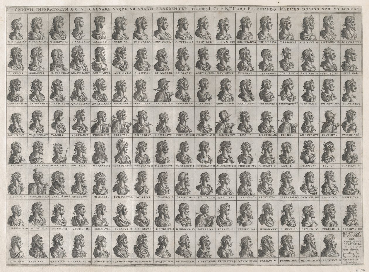 O Espelho Romano da Magnificência: Retratos dos Imperadores de Júlio César a Rodolfo II..., 1582 de Giovanni Ambrogio Brambilla