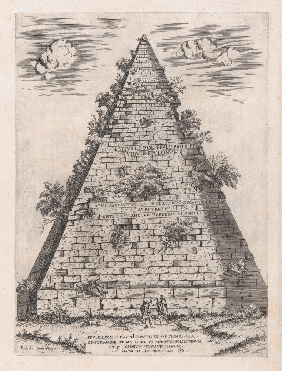 Espelho da magnificência romana: Pirâmide de Caio Céstio, 1582., 1582 de Giovanni Ambrogio Brambilla