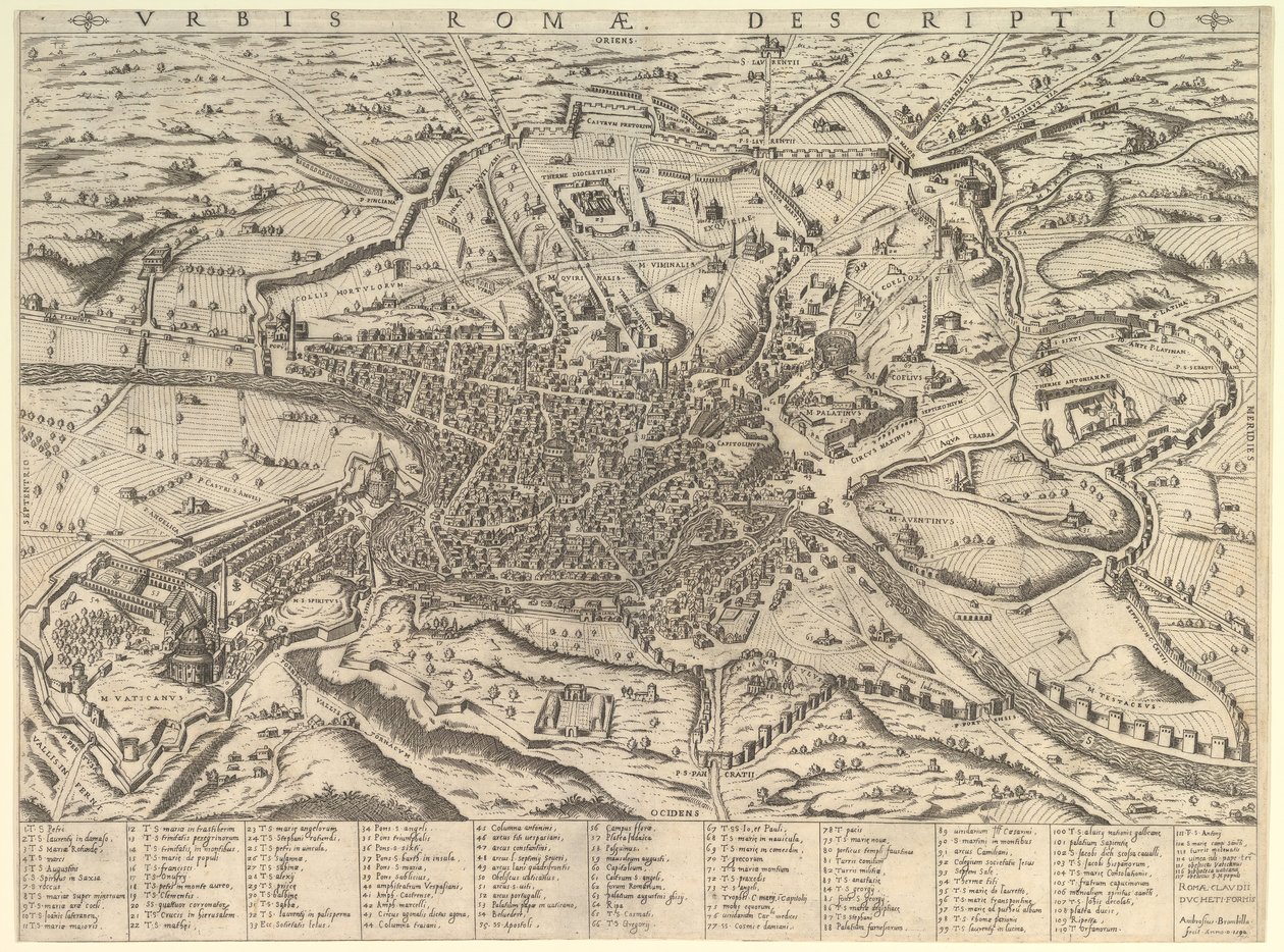 Vista da Roma Moderna do Ocidente, 1590 de Giovanni Ambrogio Brambilla