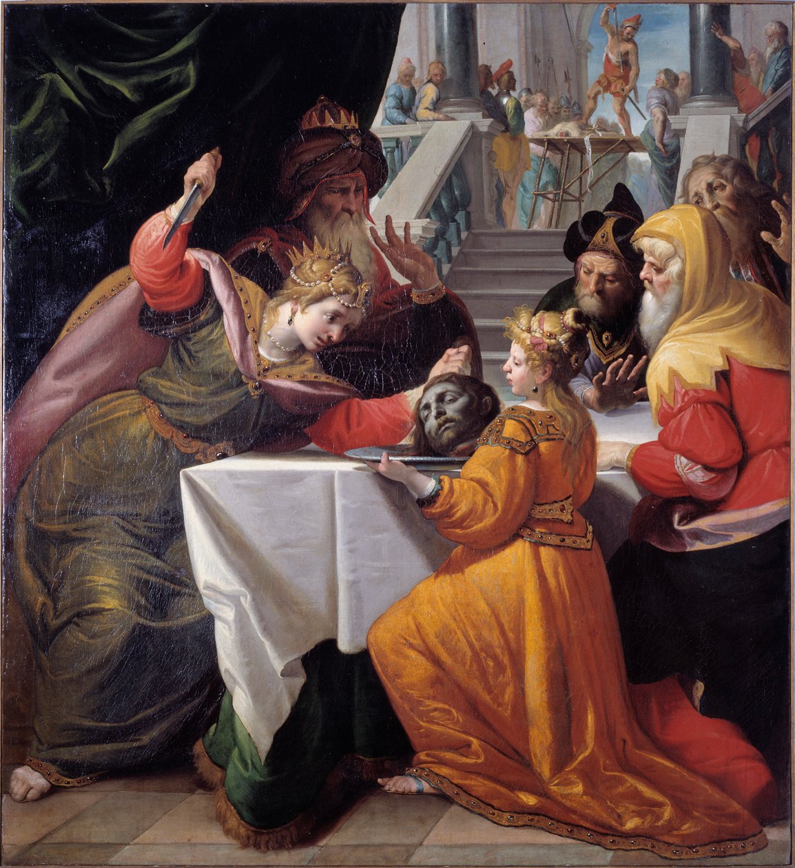Salomé com cabeça de São João Batista sobre uma placa de prata Pintura de Giovanni Andrea Ansaldo (1584-1638) 1630 aproximadamente Genes, Musei di Strada Nuova (ex Palazzo Bianco) de Giovanni Andrea Ansaldo