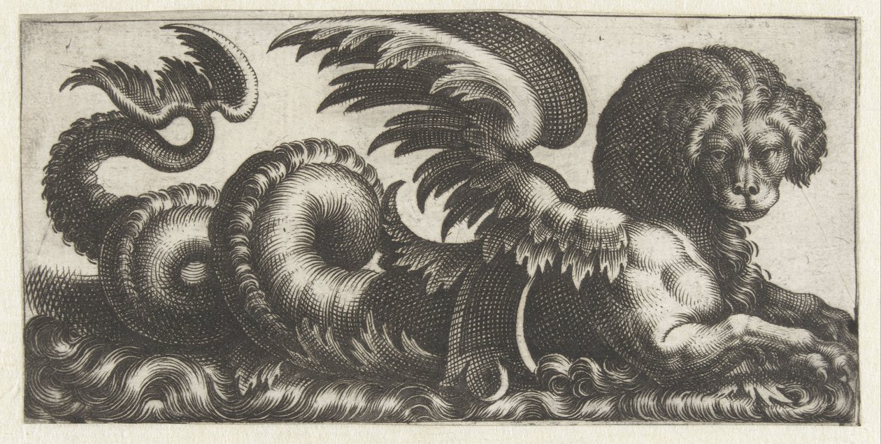 Selo alado com uma espécie de sela nas costas Frísios com monstros marinhos (título da série) de Giovanni Andrea Maglioli