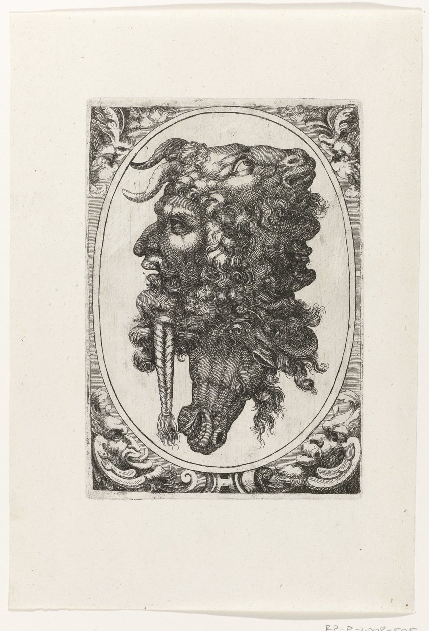 Composição de duas caras, uma cabeça de cavalo e uma cabeça de cabra de Giovanni Andrea Maglioli