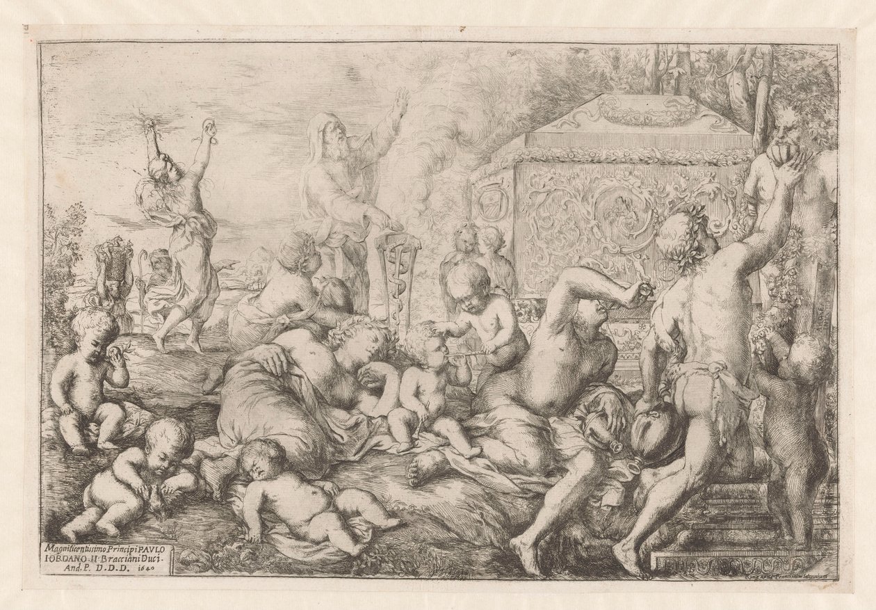 Bacanal com altar, fauno e Silenus de Giovanni Andrea Podesta