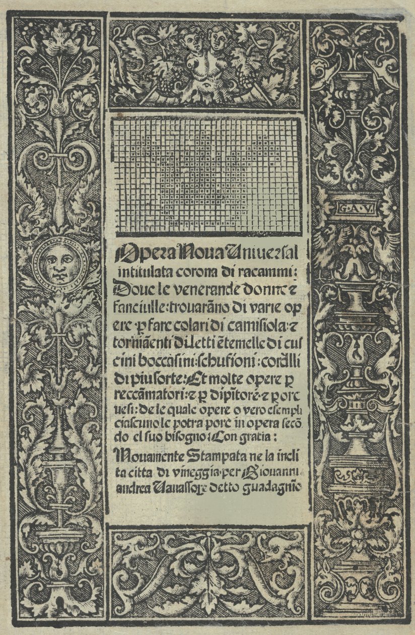 Opera Nova Universali intitulata Corona di racammi, página de rosto, [1530]. de Giovanni Andrea Vavassore