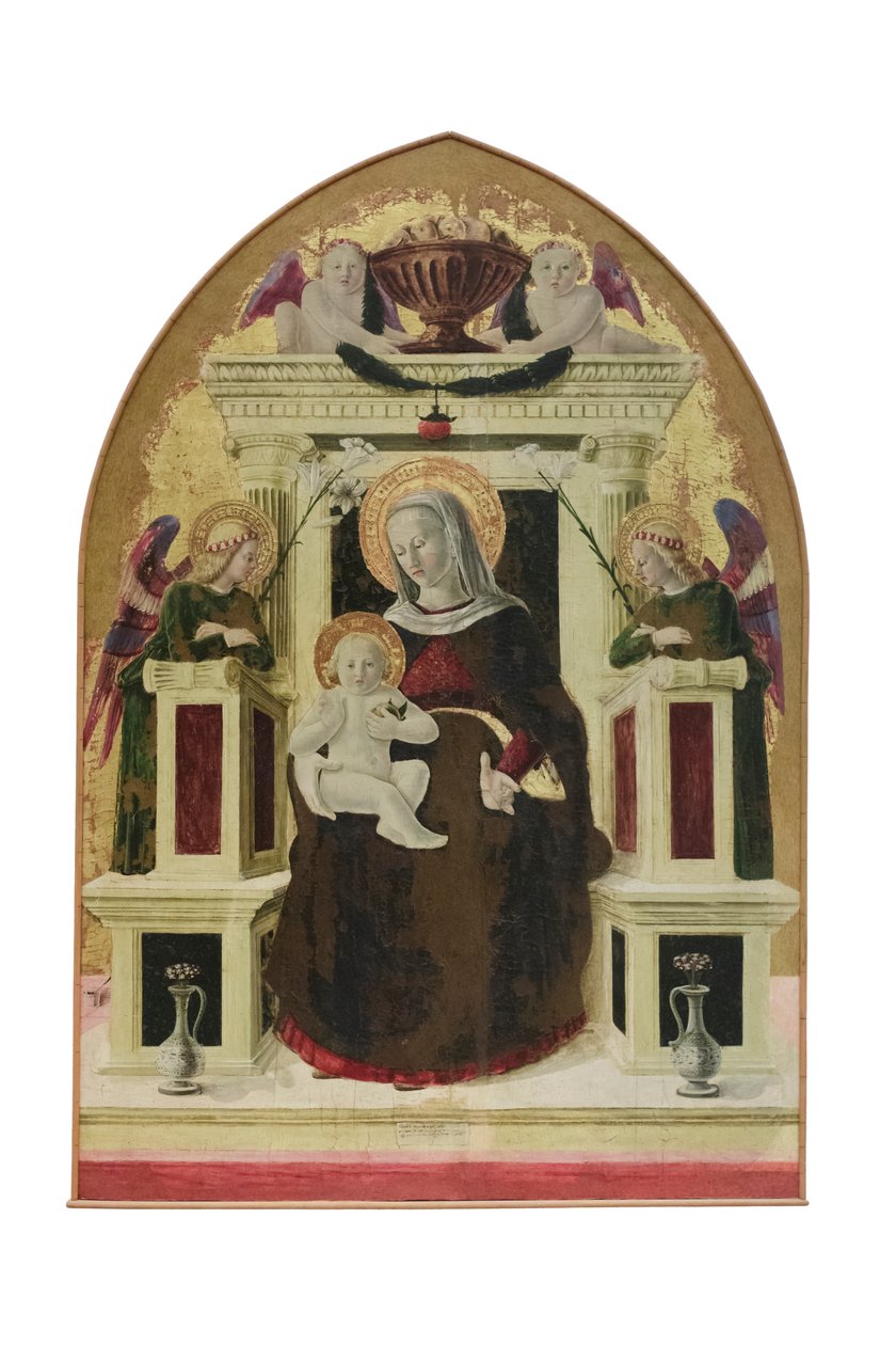 Madona e Menino entronizados com anjos, c.1455-60 (painel cuspidado) de Giovanni Angelo d